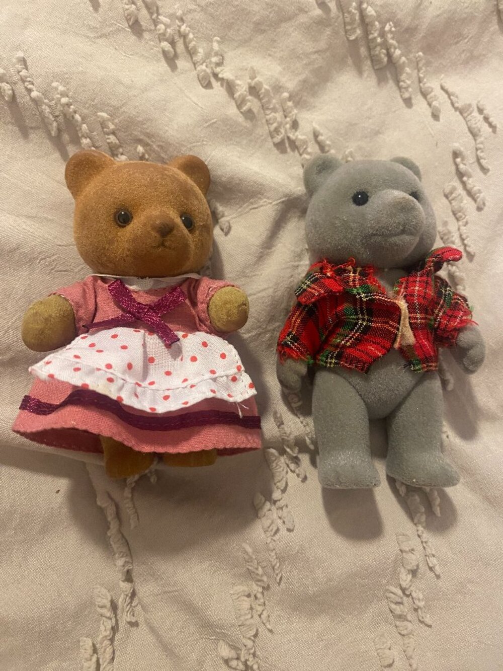 Vintage Flocked Bear Figures Lot of 2 Sylvanian or Teddy Bear Story